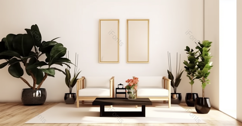 实拍新中式极简客厅样式装修效果沙发茶几绿植,高清,摄影图,摄影图片,图片大全,摄影图免费下载